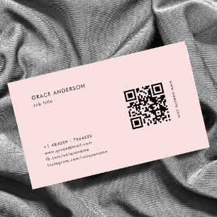 Simple Girly Pink Feminine QR Code Social Media Business Card