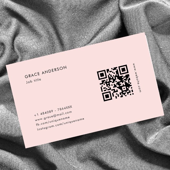 Simple Girly Pink Feminine QR Code Social Media Business Card (Creator Uploaded)
