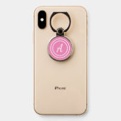 Simple Girly Pink Monogram Initial Phone Ring Stand (On Phone)