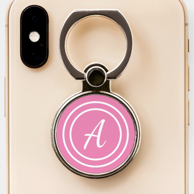 Simple Girly Pink Monogram Initial Phone Ring Stand (Close Up)