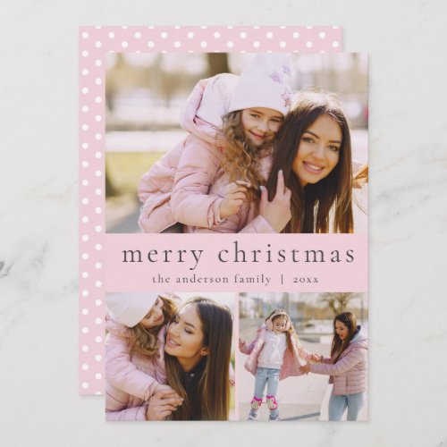 Simple Girly Pink Multi Photo Merry Christmas Holiday Card
