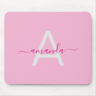 Simple Girly Pink Personalized Name & Monogram Mouse Pad