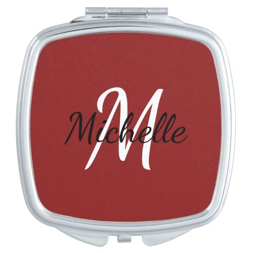 Simple Girly Red Monogram Name  Initial Compact Mirror