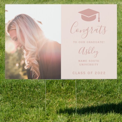 Simple girly typography blush photo graduation sign