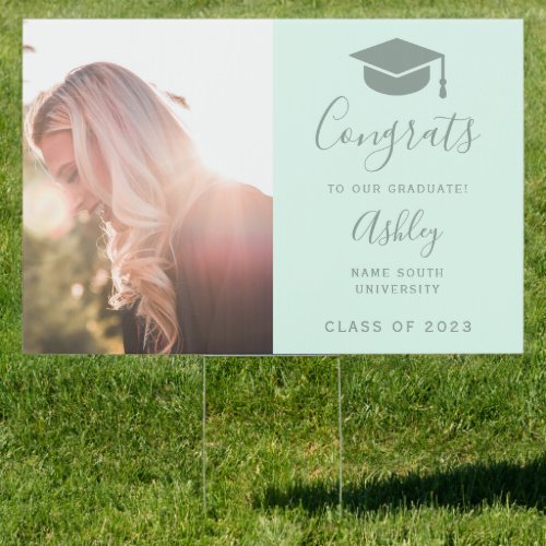 Simple girly typography mint photo graduation sign