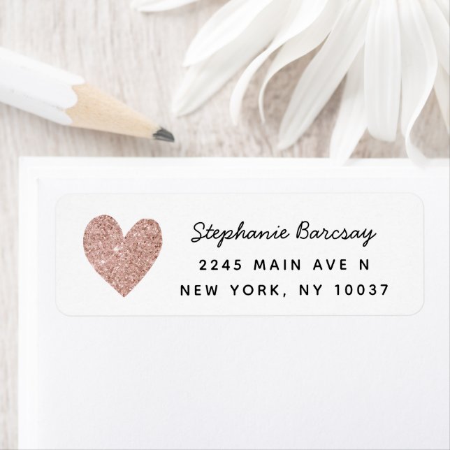 Simple Glam Rose Gold Glitter Heart Return Address Label (Insitu)