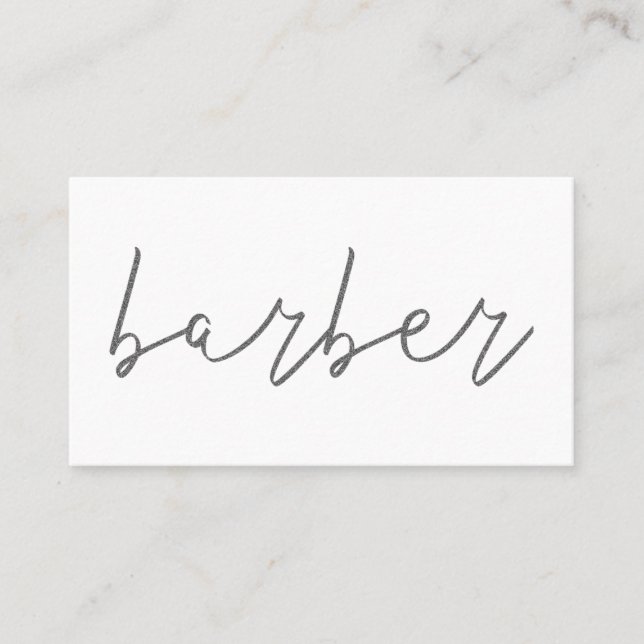 Simple glitter grey charcoal barber handwritten business card (Front)