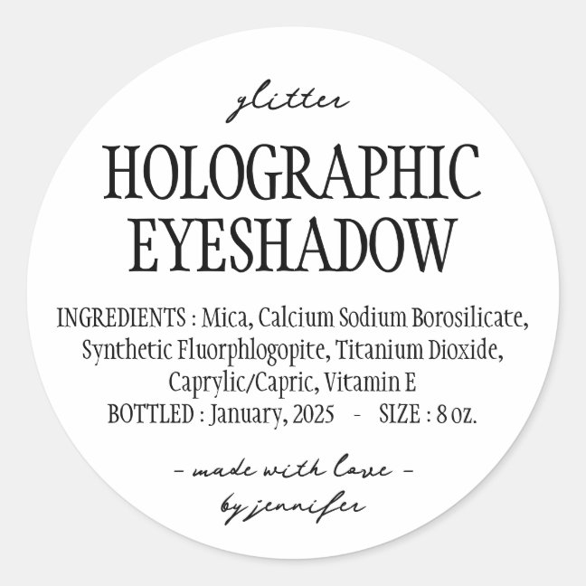 Simple Glitter Holographic Eyeshadow Ingredients Classic Round Sticker
