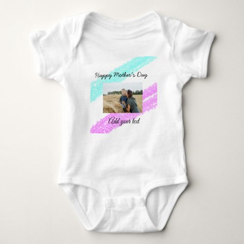 Simple glitter pink blue mothers day add name phot baby bodysuit