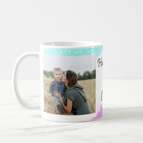 Simple glitter pink blue mothers day add name phot coffee mug