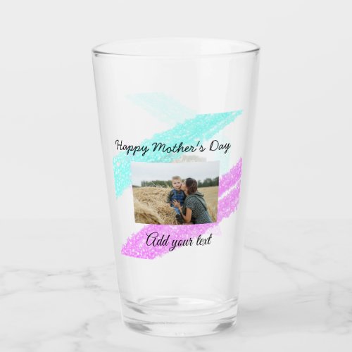 Simple glitter pink blue mothers day add name phot glass