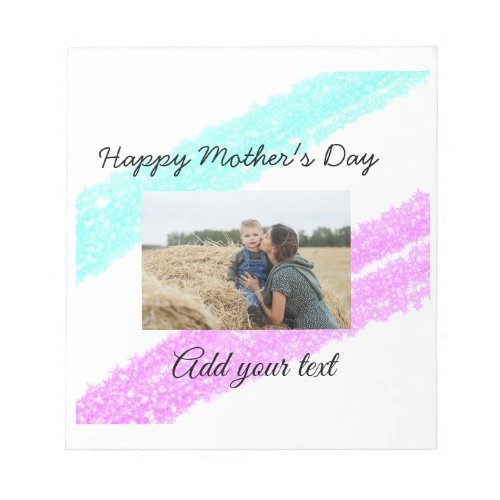 Simple glitter pink blue mothers day add name phot notepad