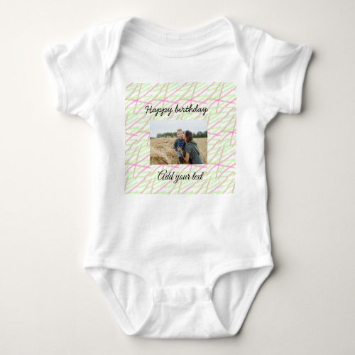 Simple glitter red green add your photo birthday   baby bodysuit