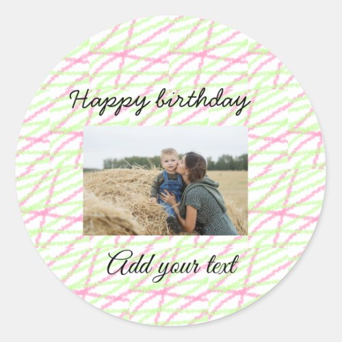 Simple glitter red green add your photo birthday  classic round sticker