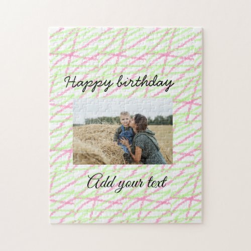 Simple glitter red green add your photo birthday   jigsaw puzzle