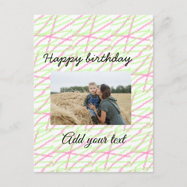 Simple glitter red green add your photo birthday  postcard (Front)
