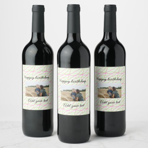 Simple glitter red green add your photo birthday wine label