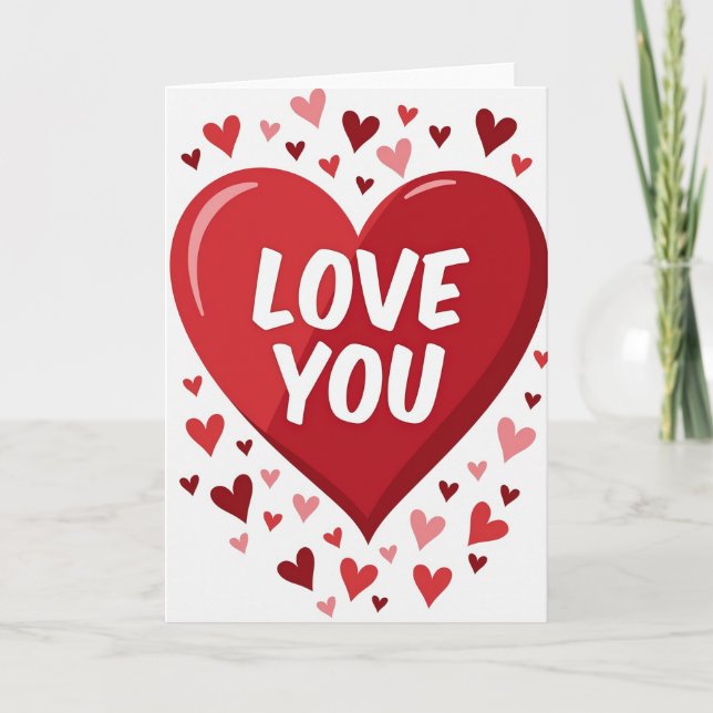 Simple Glossy Hearts Love You Card (Front)