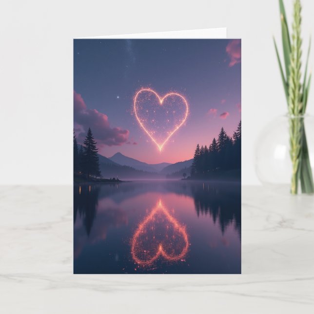 Simple Glowing Heart Lake Card (Front)