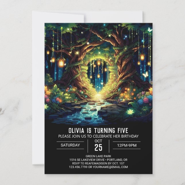 Simple Glowing Woodland Digital Birthday Invitation (Front)