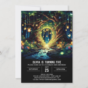 Simple Glowing Woodland Digital Birthday Invitation