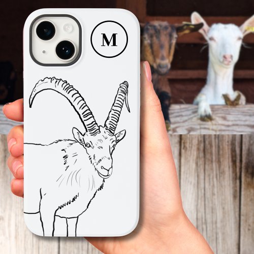 Simple Goat Drawing Black and White Monogram Case_Mate iPhone 14 Case