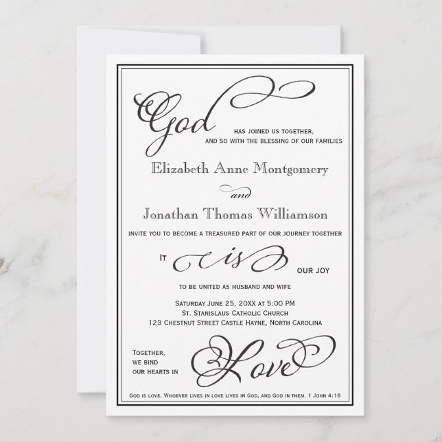Simple God is Love Christian Wedding Invitation (Front)
