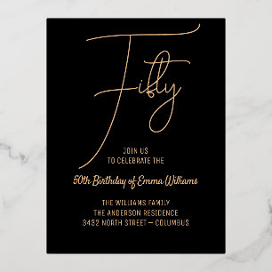 Simple Gold   50th Birthday  Foil Invitation Postcard