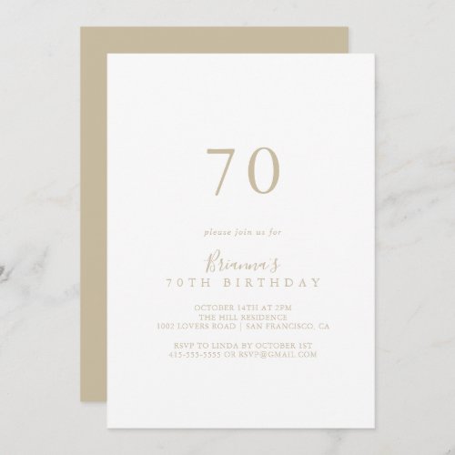 Simple Gold 70th Birthday Party Invitation