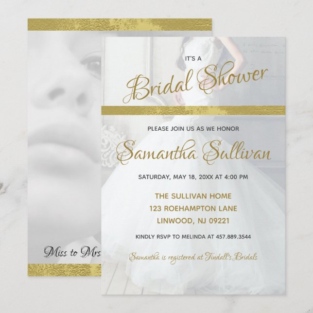 Simple Gold Accent Photo Bridal Shower Invitation (Front/Back)