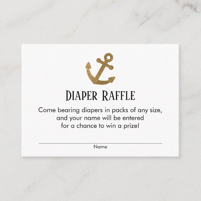 Simple Gold Anchor Diaper Raffle Ticket Cards (Front)