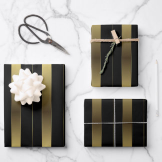 Simple Gold And Black Geometric Stripes Wrapping Paper Sheets