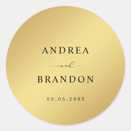 Simple Gold and Black Minimalist Elegant Wedding Classic Round Sticker