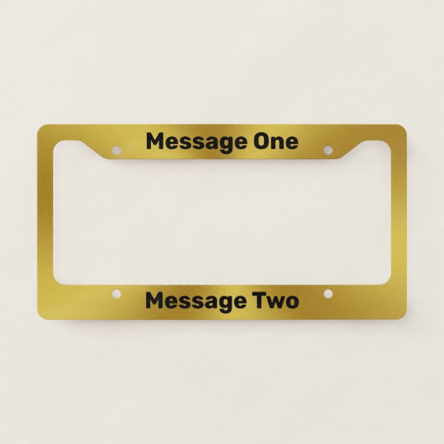 Simple Gold and Black Text Template License Plate Frame (Front)