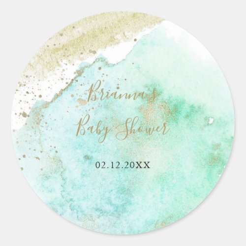 Simple Gold and Green Baby Shower Favor Classic Round Sticker