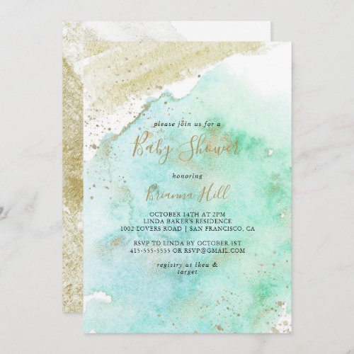 Simple Gold and Green Minimalist Baby Shower Invitation