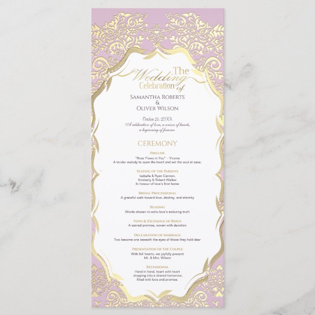 Simple Gold and Pink Classic Wedding Program (Front)