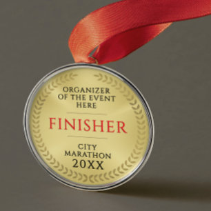 Simple Gold And Red Race Finish Recognition Medal Metal Ornament