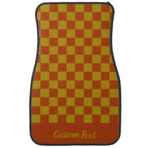 Simple Gold and Rust Checkerboard Pattern & Text Car Floor Mat