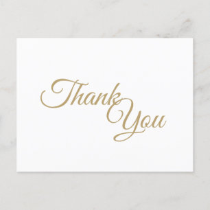 Simple Gold and White Calligraphy Thank You Postcard