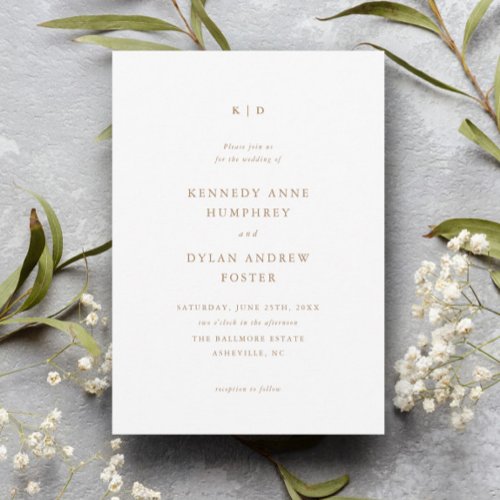 Simple Gold and White Elegant Wedding Invitation