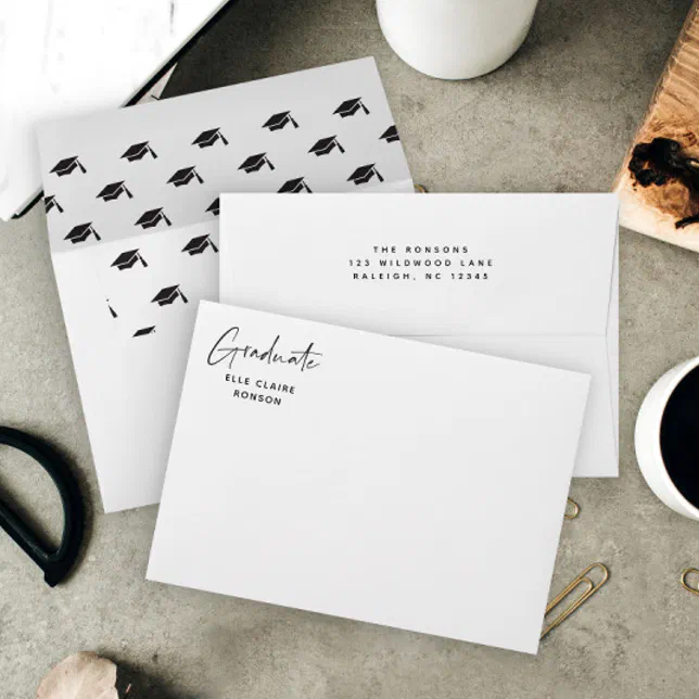 Simple Gold and White Graduation Envelope | Zazzle