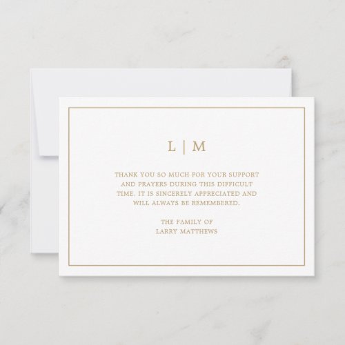 Simple Gold and White Monogram Funeral Sympathy Thank You Card