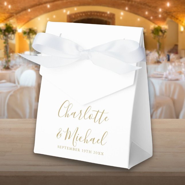 Simple Gold And White Script Wedding  Favor Boxes (Simple Gold And White Script Wedding Favor Box)