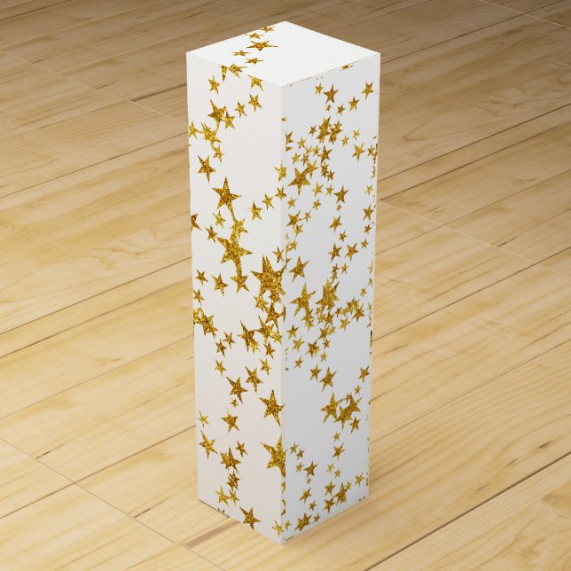 Simple Gold and White Star Wine Gift Box (Front)