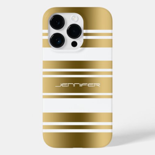 Simple Gold And White Stripes Pattern Print Case_Mate iPhone 14 Pro Case