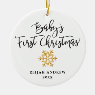 Simple Gold Baby's First Christmas Personalized Ceramic Ornament
