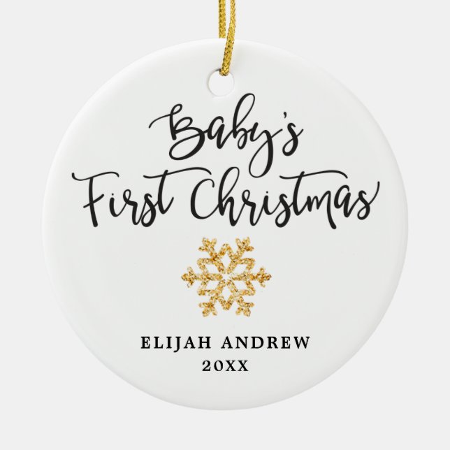 Simple Gold Baby's First Christmas Personalized Ceramic Ornament (Front)