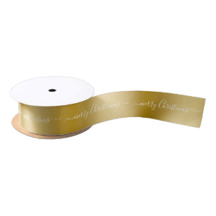 Simple Gold Background Merry Christmas Whte Tex Satin Ribbon