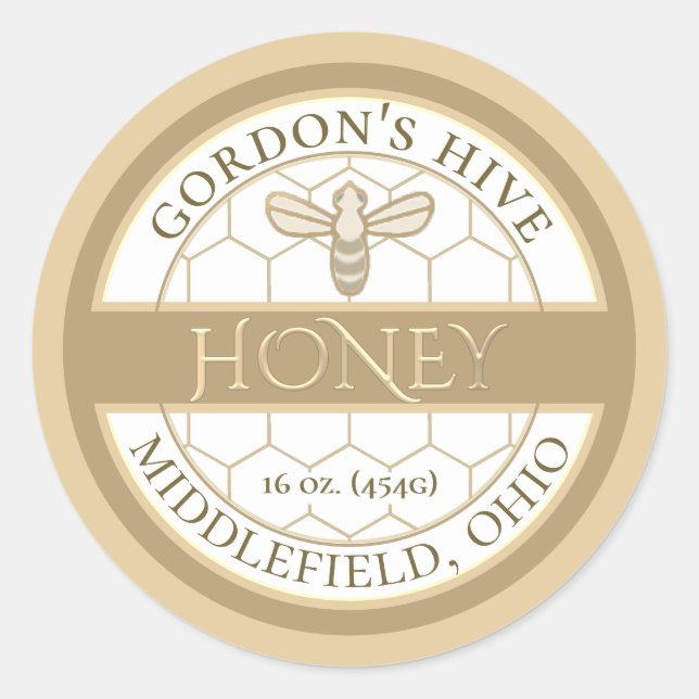 Simple Gold Bee and Honeycomb Honey Label (Front)